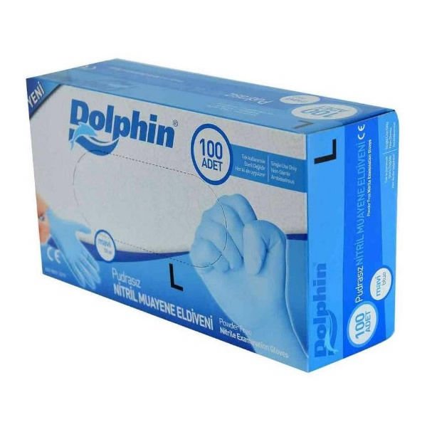Dolphin 100 lü L Nitril Pudrasız Mavi Eldiven