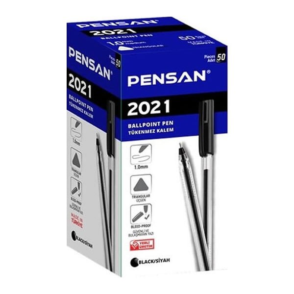Pensan 2021 50 li Üçgen Gövdeli Şeffaf Siyah Tükenmez Kalem