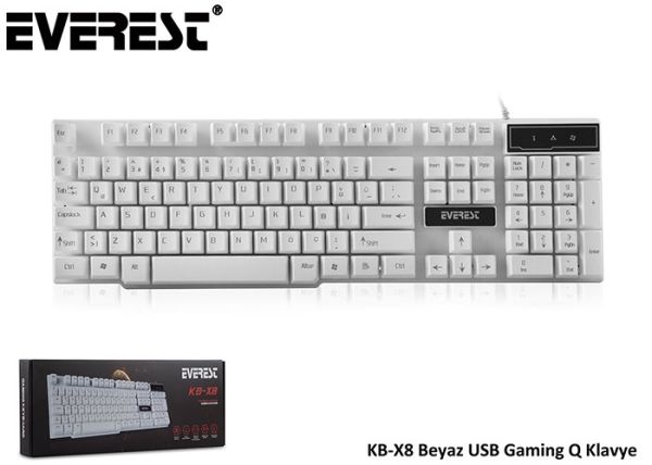 Everest KB-X8 Beyaz Q Usb Kablolu Multimedya Gaming 105 Tuşlu Klavye