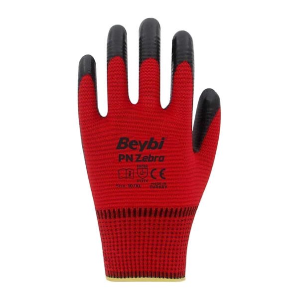 Beybi Nitril Poly Pn Zebra 10 Beden Kırmızı Siyah Eldiven