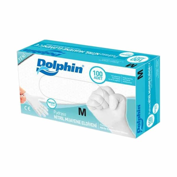 Dolphin 100 lü M Nitril Pudrasız Beyaz Eldiven