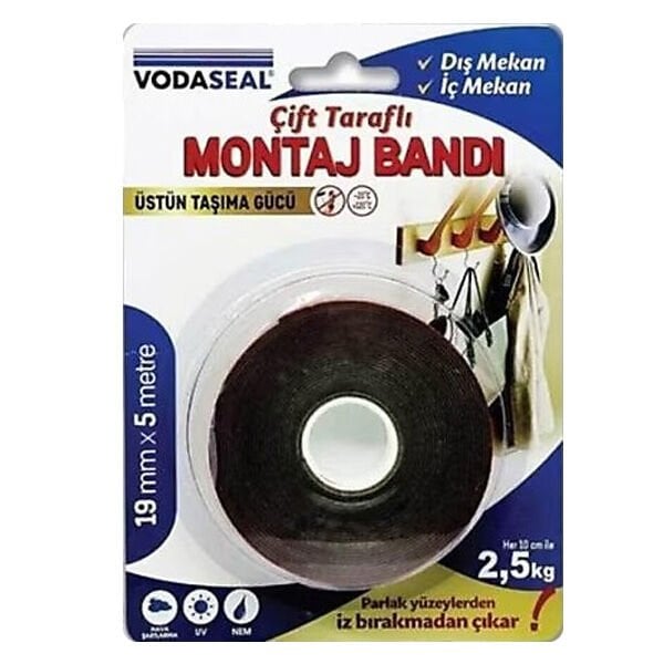 Vodaseal 19mm x 5mt Gri VHB Bandı Üstün Taşıma Gücü Çift Taraflı Montaj Bandı