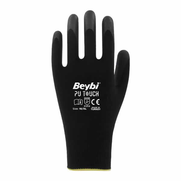 Beybi EN388 10 Beden Poliüretan Kaplı Pu Touch Siyah Montaj Eldiven