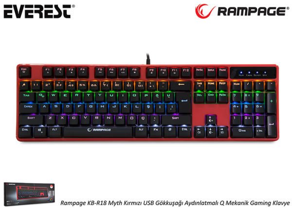 Rampage KB-R18 Myth Kırmızı USB Gökkuşağı Aydınlatmalı Q Mekanik Gaming Klavye