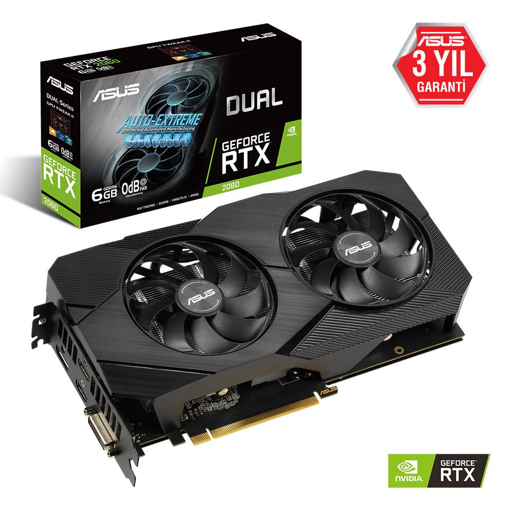 Asus Dual GeForce RTX 2060 EVO 6GB 192Bit GDDR6 (DX12) PCI-E 3.0 Ekran Kartı (DUAL-RTX2060-6G-EVO)