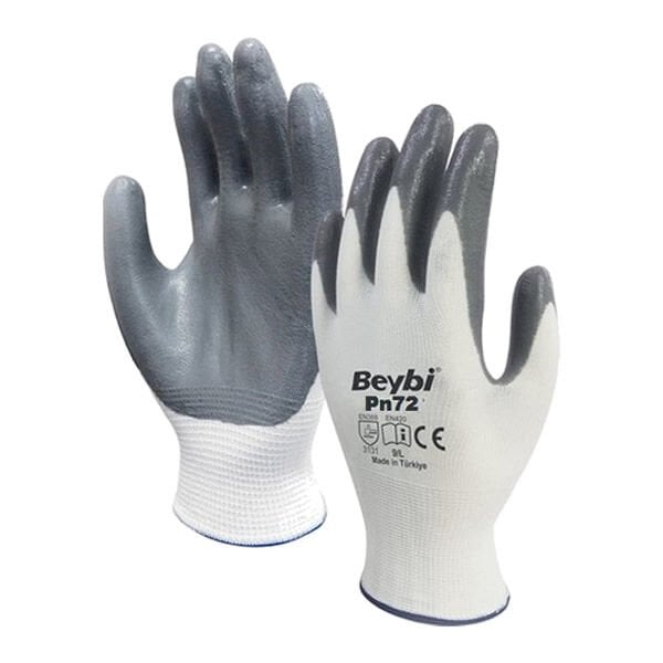 Beybi Nitril Poly PN72 No:9 Beyaz Gri Eldiven
