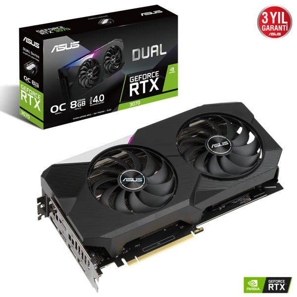 Asus Dual GeForce RTX 3070 OC DUAL-RTX3070-O8G 8GB GDDR6 256Bit DX12 Gaming Ekran Kartı