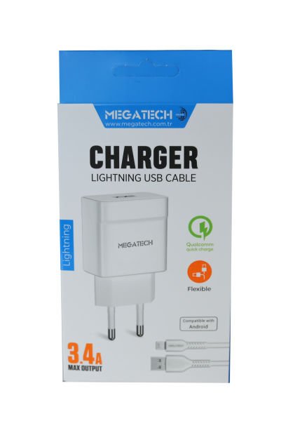 Megatech CC-03 3.4A Lightning Usb Kablo + Ev Şarj Adaptörü Hızlı Şarj