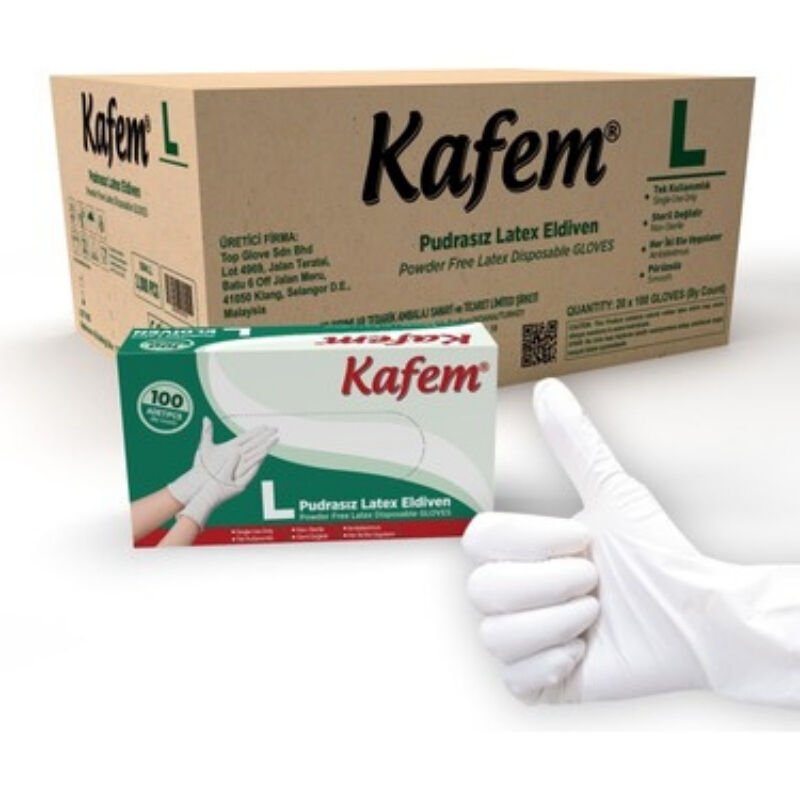 Kafem Latex Pudrasız Muayene Eldiveni L 100lü