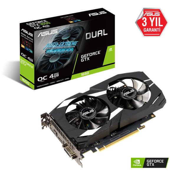 Asus Dual GeForce GTX1650 OC 4GB 128Bit GDDR5 (DX12) PCI-E 3.0 (DUAL-GTX1650-O4G) Ekran Kartı