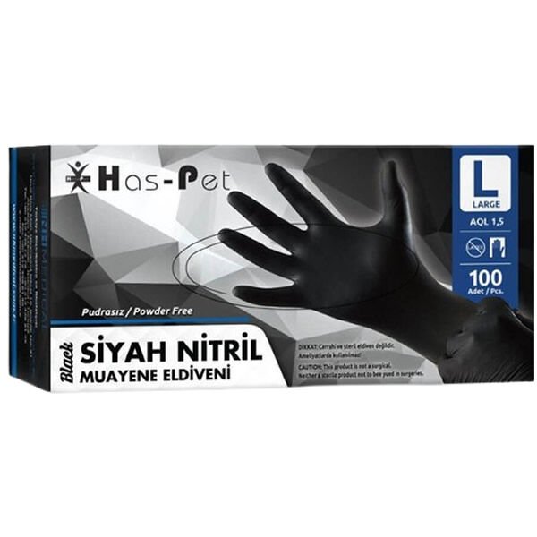Haspet 100 lü XL Pudrasız Siyah Nitril Eldiven
