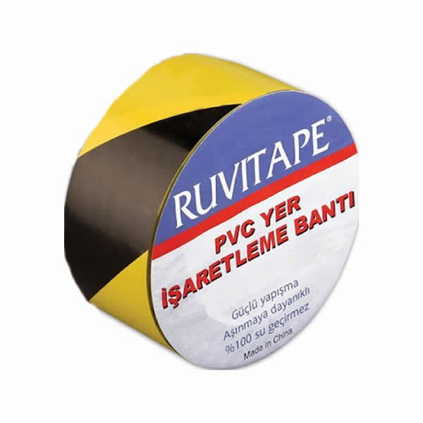 Ruvitape 30mtX50mm Sarı-Siyah Yer İşaretleme Bandı