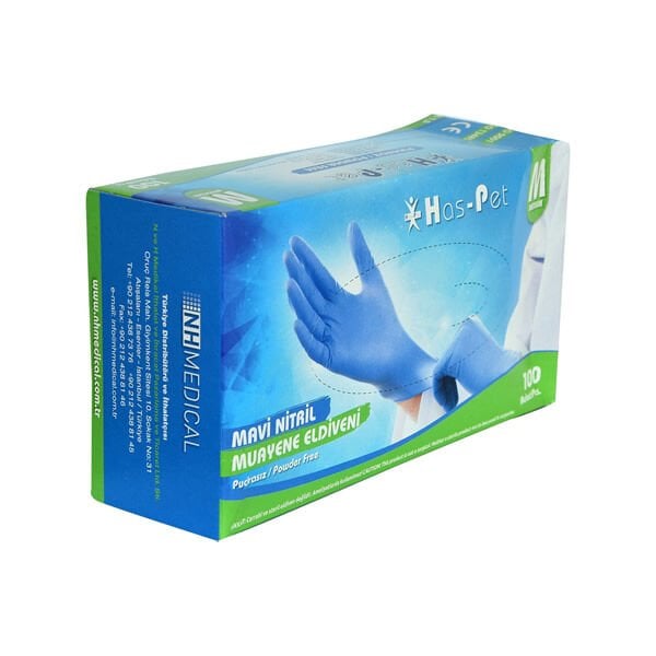 Haspet 100 lü M Mavi Nitril Pudrasız Eldiven