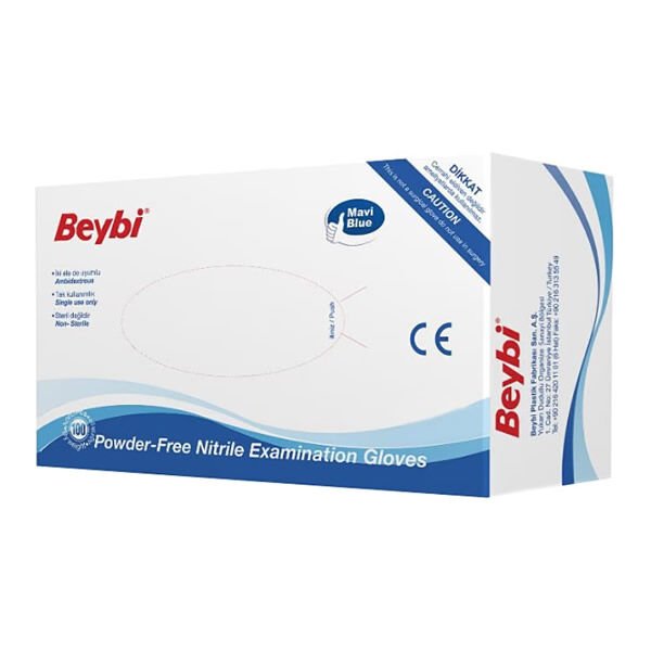 Beybi 100 lü L Nitril Pudrasız Mavi Eldiven