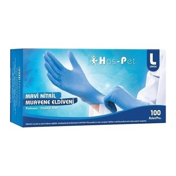 Haspet 100 lü L Pudrasız Mavi Nitril Eldiven