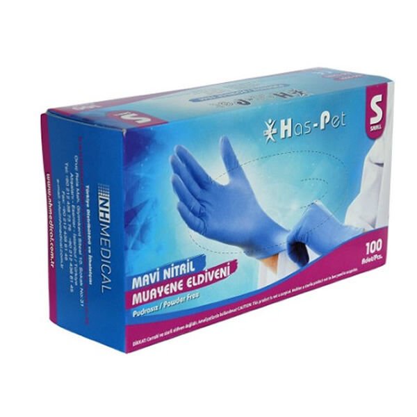 Haspet 100 lü S Pudrasız Mavi Nitril Eldiven