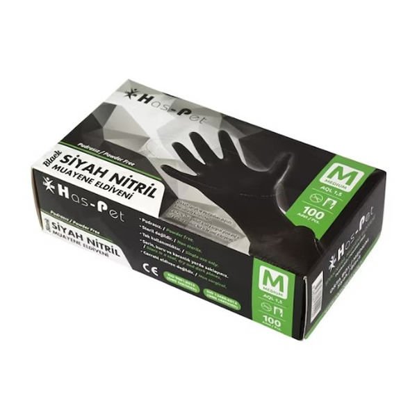 Haspet 100 lü M Pudrasız Siyah Nitril Eldiven