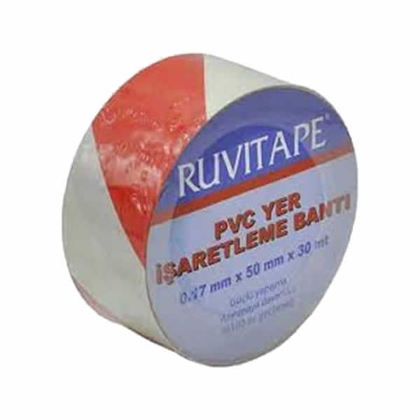 Ruvitape 30mtX50mm Kırmızı-Beyaz Yer İşaretleme Bandı