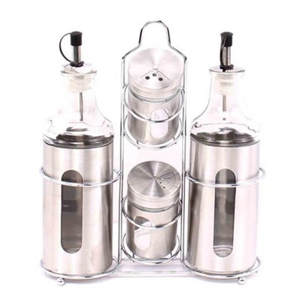 Fame Kitchen Metal Standlı Cam Yağlık Sirkelik Tuzluk Seti