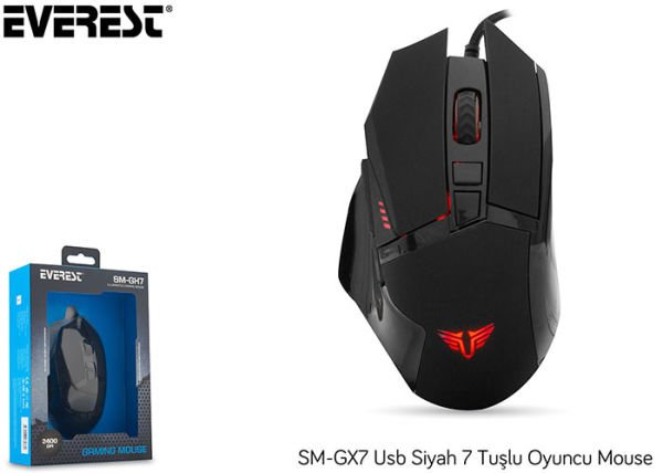 Everest SM-GX7 Usb Siyah 7 Tuşlu Oyuncu Mouse Işıklı
