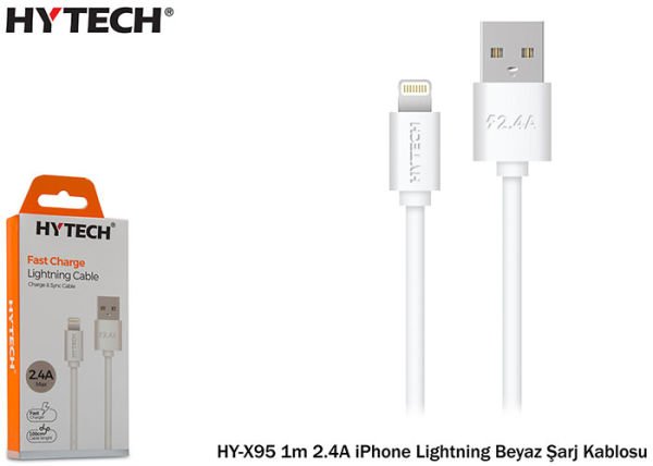 Hytech HY-X95 1m 2.4A iPhone Lightning Beyaz Şarj Kablosu