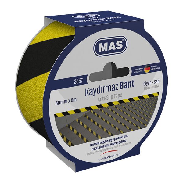 Mas 2657 50mmx5mt Sarı-Siyah Kaydırmaz Bant
