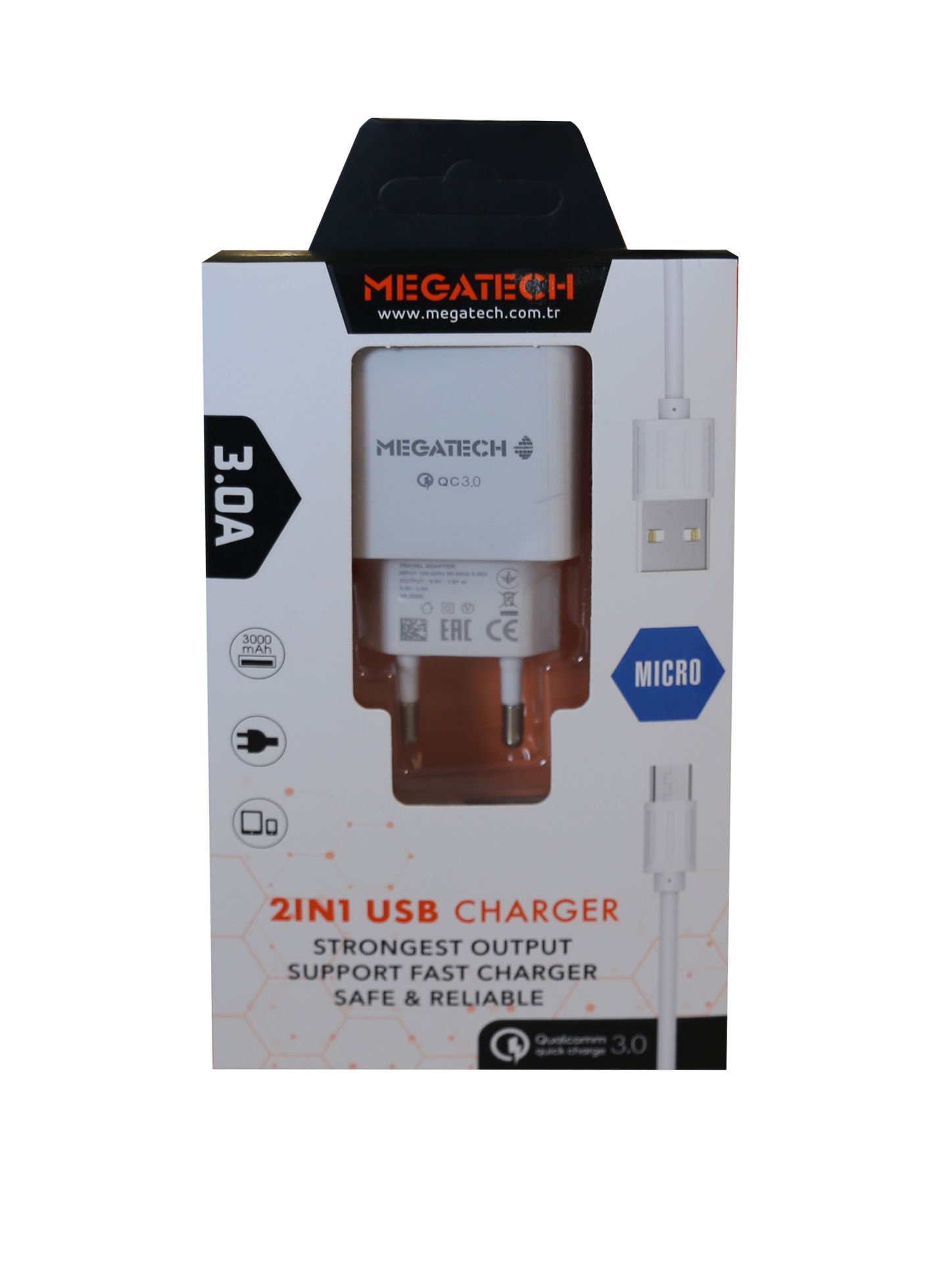 Megatech CC01 2In1 5v-3.0 Ev Şarj+ Micro Kablo Hızlı Şarj