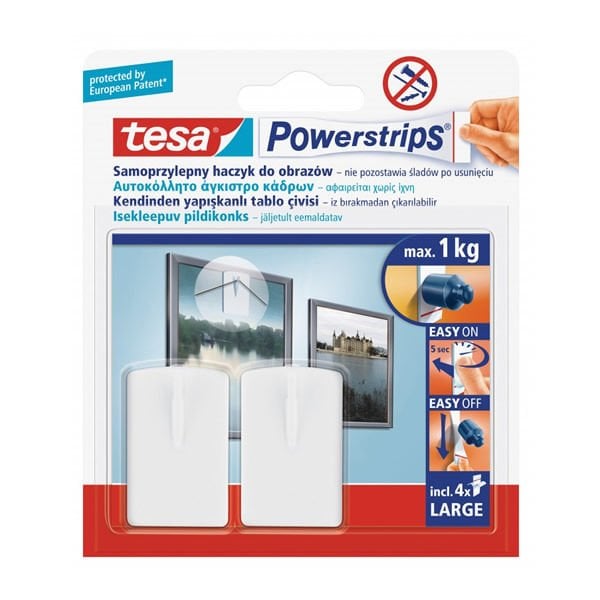 Tesa Tablo Resim 2 li Beyaz Plastik Yapışkanlı Askı