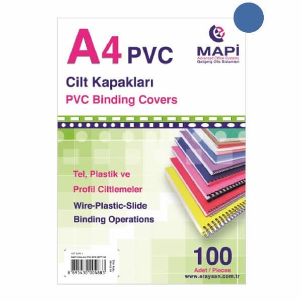 Mapi A4 160 mic 100 lü Mavi Pvc Opak Cilt Kapağı