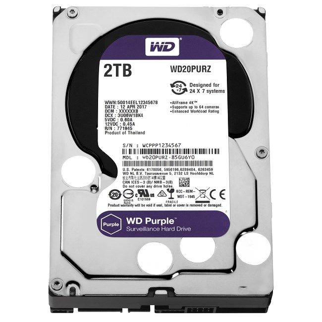 Wd 2Tb Purple 3,5'' 64Mb 5400Rpm Wd20Purz Harddisk