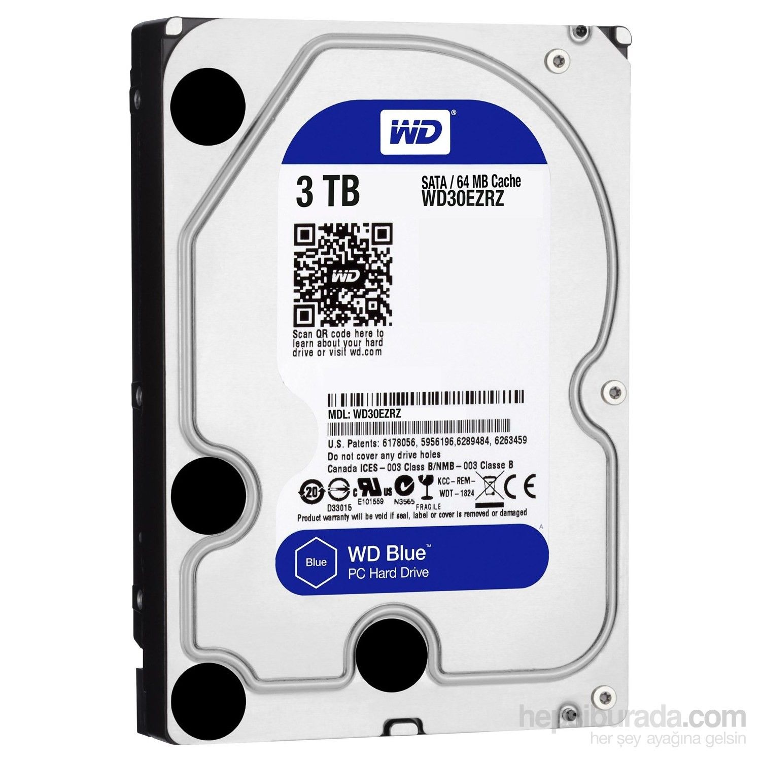 Wd 3Tb Blue 3,5'' 64Mb 5400Rpm Wd30Ezrz Harddisk