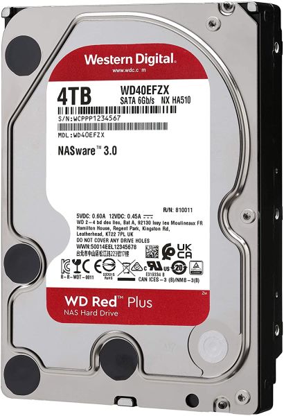 Wd 4TB Red Plus NAS Internal Hard Drive HDD - 5400 RPM, SATA 128 MB WD40EFZX Harddisk