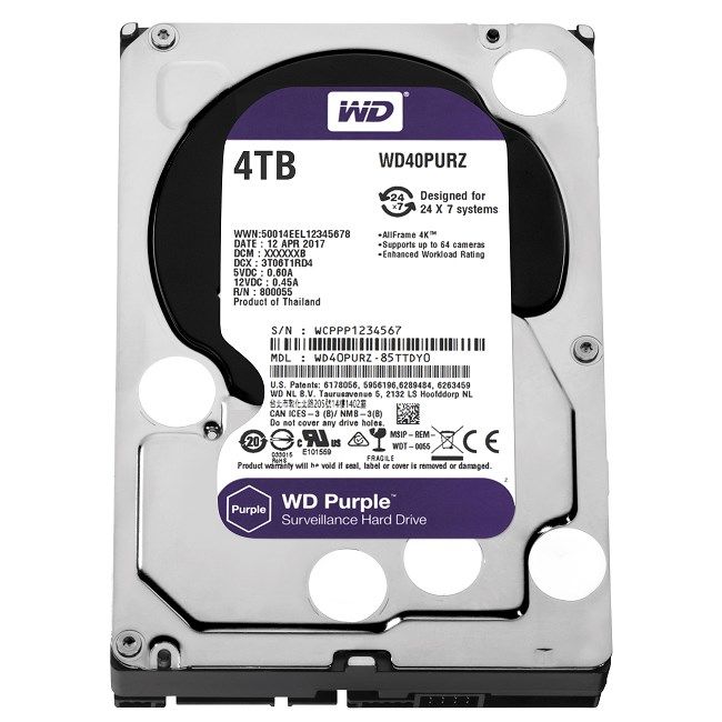 Wd 4Tb Purple 3,5'' 64Mb 5400Rpm Wd40Purz Harddisk