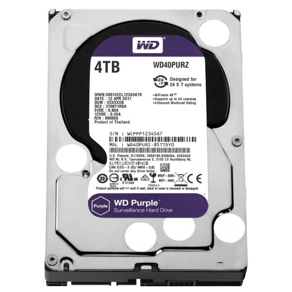 Wd 4Tb Purple 3,5'' 64Mb 5400Rpm Wd40Purz Harddisk