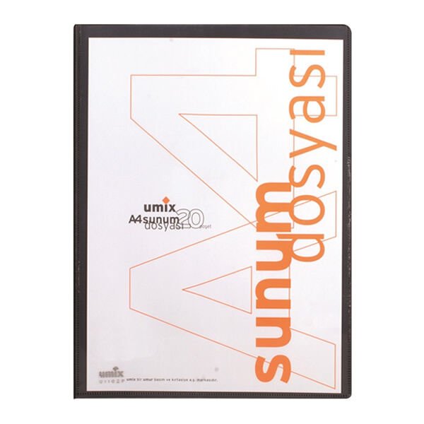 Umix U1102P Önden Cepli A4 20 Yaprak Siyah Sunum Dosyası