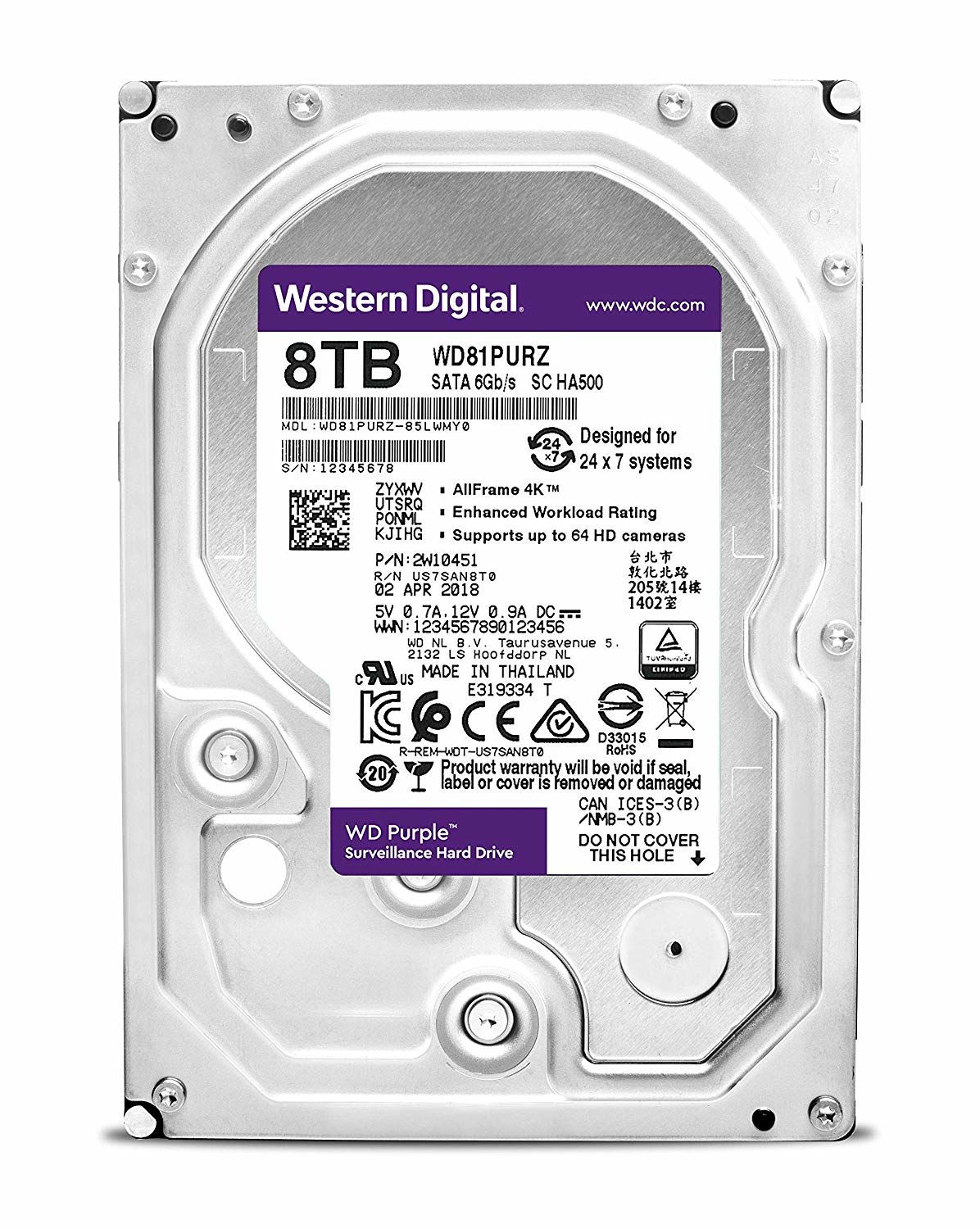 Wd 8Tb Purple 3,5'' 256Mb 5400Rpm Wd81Purz Harddisk