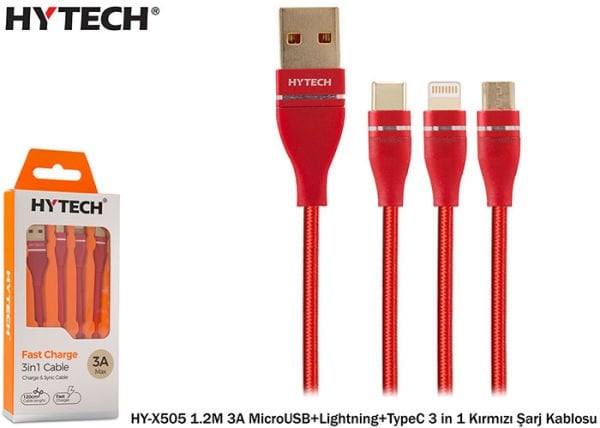 Hytech HY-X505 1.2M 3A MicroUSB+Lightning+TypeC 3