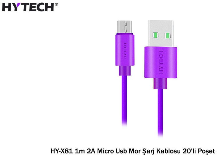 Hytech HY-X81 1m 2A Micro Usb Mor Şarj Kablosu 20'