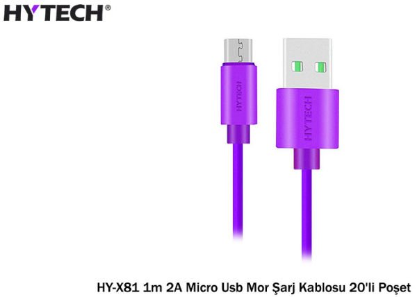Hytech HY-X81 1m 2A Micro Usb Mor Şarj Kablosu 20'