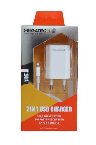 Megatech 1.2a 2in1 Ev Şarj+iphone Kablo