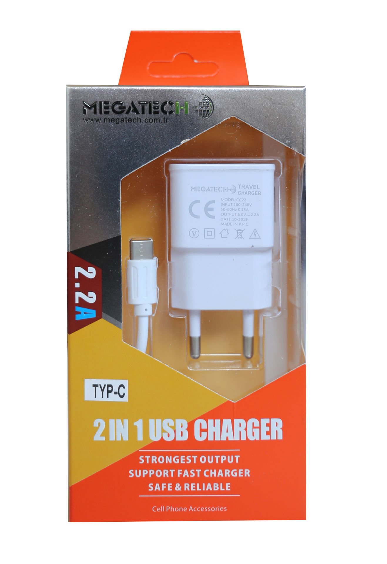 Megatech 2200ma 2in1 Ev Şarj+Type-c Kablo