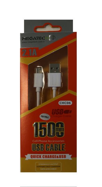 Megatech CHC06 Beyaz 2.1A 1,5mt  Type-c Bağlantı Kablosu