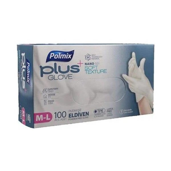 Polmix 100 lü Plus Pudrasız Glove Nano Tech M-L Şeffaf Eldiven