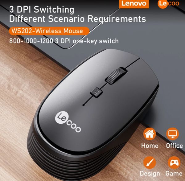 Lecoo WS202 Siyah 800-1200-1600DPI 2.4Ghz  Optik Kablosuz Mouse (Pil Var)