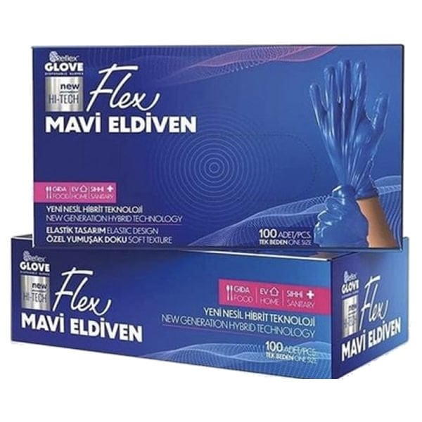 Flex 100 lü M Mavi Pudrasız Eldiven