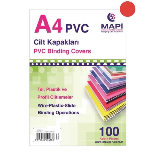 Mapi A4 160 mic 100 lü Kırmızı Pvc Opak Cilt Kapağı