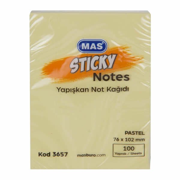 Mas 3657 76x102 100 Yaprak Pastel Sarı Not Kağıdı