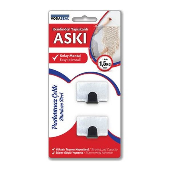 Vodaseal Kare 1,5kg Kapasiteli Kendinden Yapışkanlı 2 li Askı
