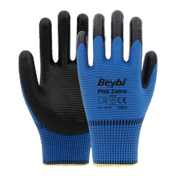 Beybi Nitril Poly PnZebra 10 Beden 12 li Mavi Siyah  Eldiven