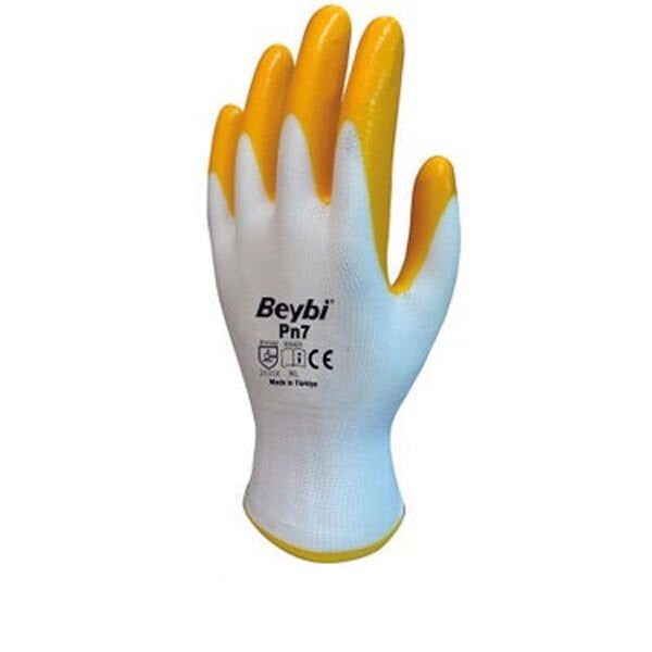 Beybi Nitril Poly PN7 9 12 li Beden Beyaz Sarı Eldiven